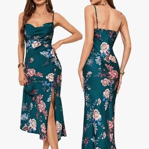 UTNISAN NWT Green Satiny Spaghetti Strap Midi Dress XS
